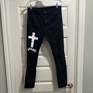 Forever 21 Designer Skinny Cross Saint Jeans Men’s Black Distressed